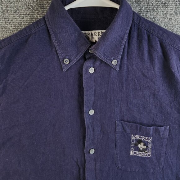 Iceberg Shirt Disney Medium Blue Long Sleeve Button Up Mickey Mouse Embroidery - Picture 7 of 16